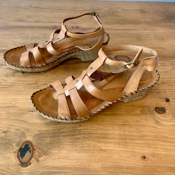 Ariat Women's Sandal Tan Leather Strappy Slide Buckle Strap Size 11B Heel - Picture 2 of 16